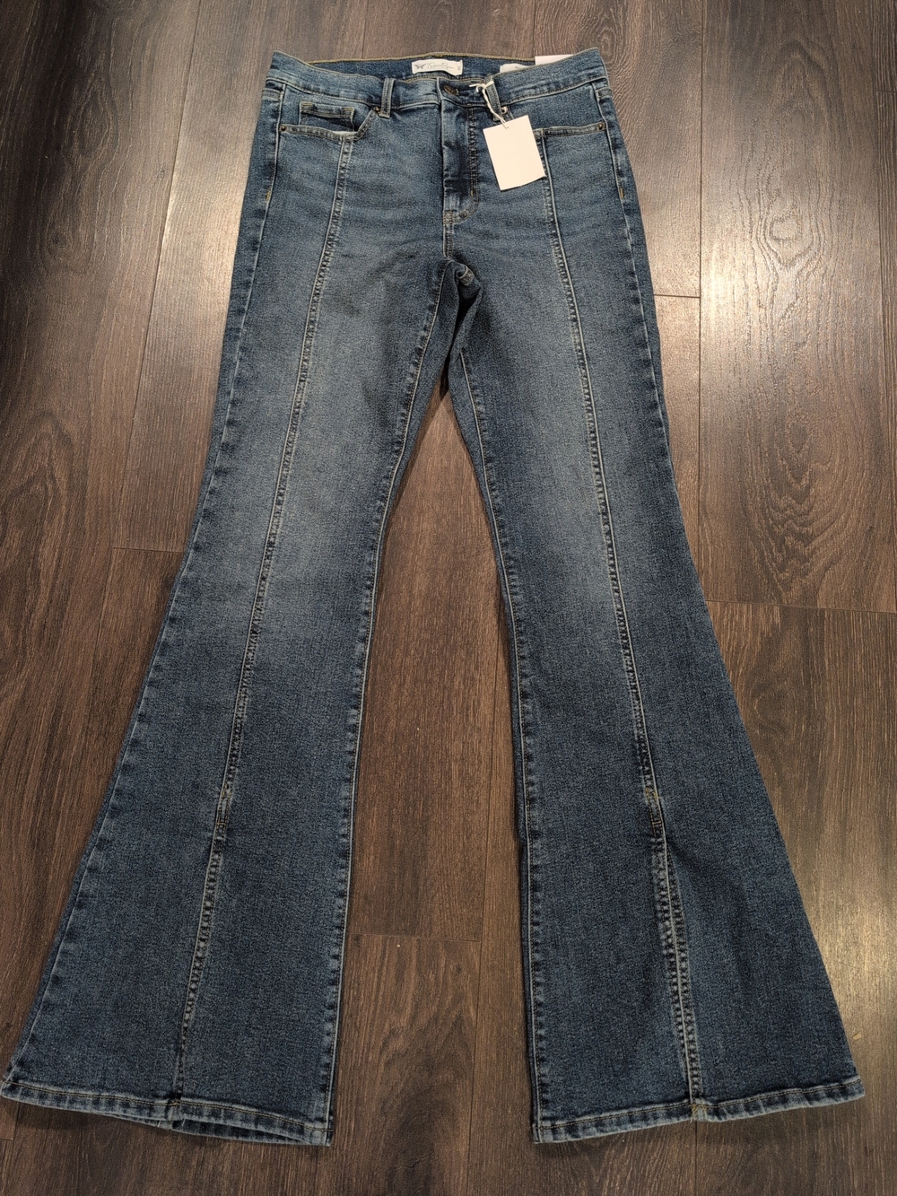 Womens 8 TALL High Rise Front Seam Flare Jeans Blue Wide Leg Bell Bottoms NWT